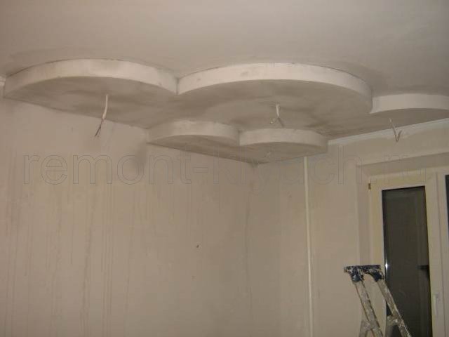 Штукатурка подвесного потолка по ГКЛ, прокладывание и установка проводов для светильников