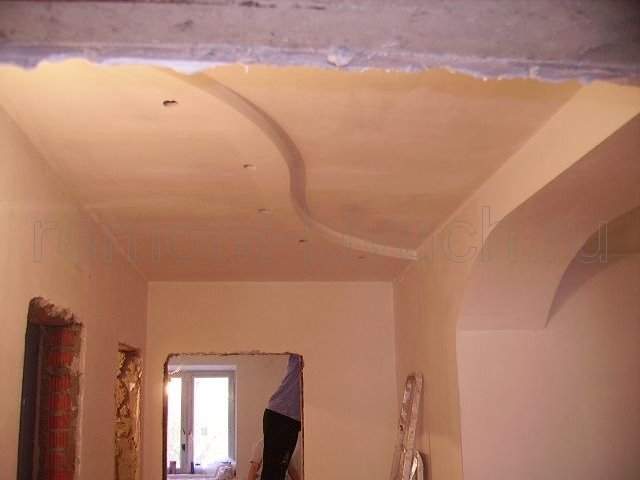 Шпатлевка по штукатурке стен и потолка, высверливание отверстий в подвесном потолке из ГКЛ для точечных светильников