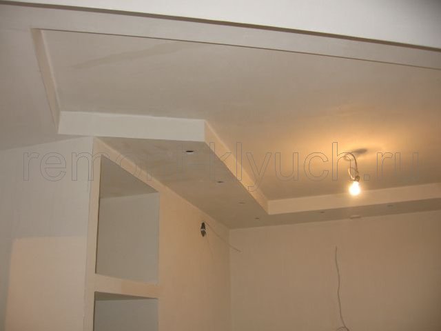 Шпатлевка подвесного потолка из гипсокартона и перегородок-ниш, высверливание отверстий в подвесном потолке для светильников