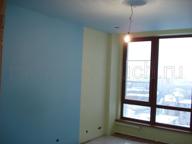 Окраска стен комнаты и подвесного потолка из ГКЛ в/э краской с колором