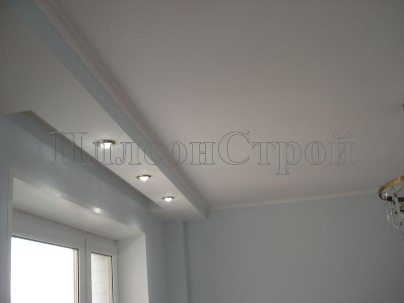 Установка точечных светильников в гипсокартоновые потолочные карнизы, штукатурка и покрытие потолков краской