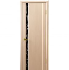 Дверь ТРАВА 1 Беленый дуб шпон 550*1900 мм ДО остекление черное "Ульяновские двери Luxor"