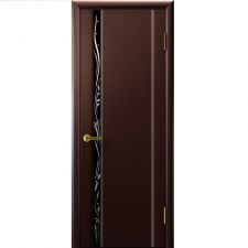 Дверь ТРАВА 1 Венге шпон 600*2000 мм ДО остекление черное "Ульяновские двери Luxor"