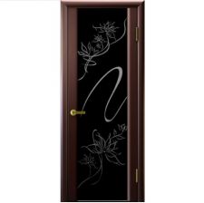 Дверь АЛЬМЕКА Венге шпон 550*1900 мм ДО остекление черное "Ульяновские двери Luxor"