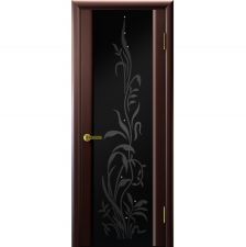 Дверь ТРАВА 2 Венге шпон 600*2000 мм ДО остекление черное "Ульяновские двери Luxor"