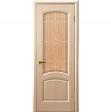 Дверь ЛАУРА Беленый дуб шпон 600*2000 мм ДО остекление бронза "Ульяновские двери Luxor"